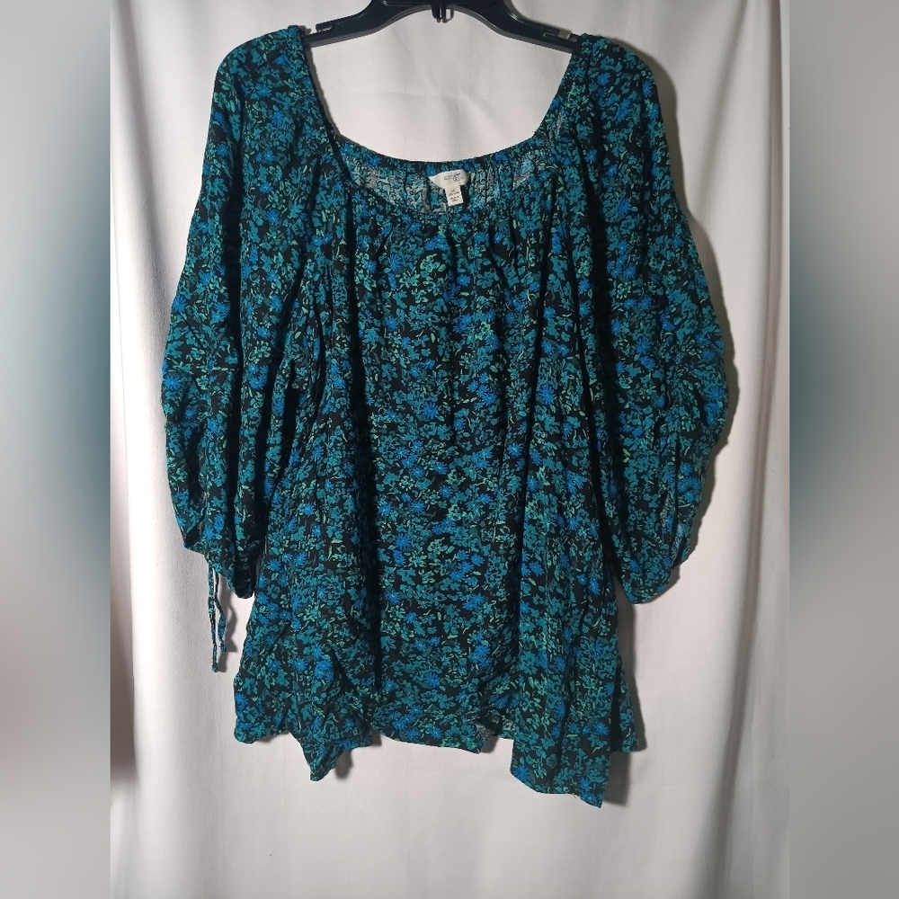 Floral Blue and Black Blouse
